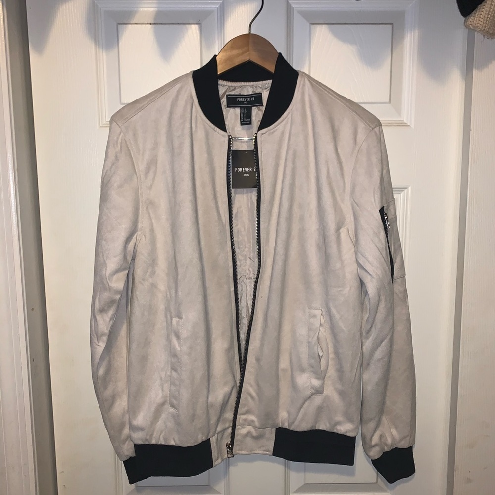 Men’s Forever 21 Beige/Cream Faux Suede Bomber